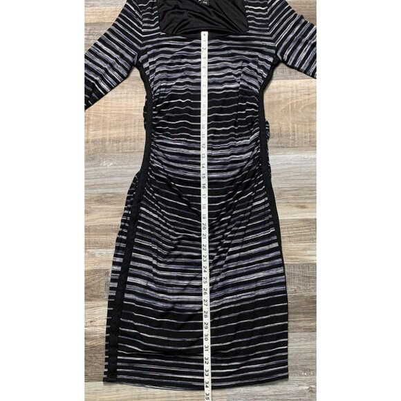 White House Black Market Striped Black Gray Ruched 3/4 Sleeve Dress Square Small - Picture 13 of 16